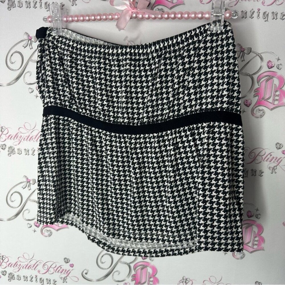 Seduction tube top houndstooth black white pin up girl button tank top y2k - Picture 2 of 5